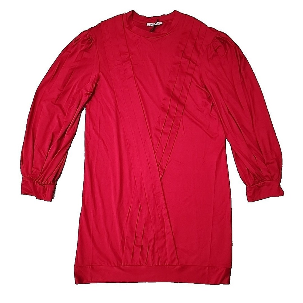 ZARA Trafaluc Mini Red Dress Pleat Boho Cottage Prairie Peasant Bishop Sleeve M
